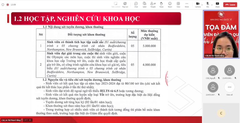 Chia sẻ kinh nghiệm nộp hồ sơ tuyên dương, khen thưởng tại Tọa đàm “Sinh viên Đào tạo quốc tế – Khác biệt để dẫn đầu”